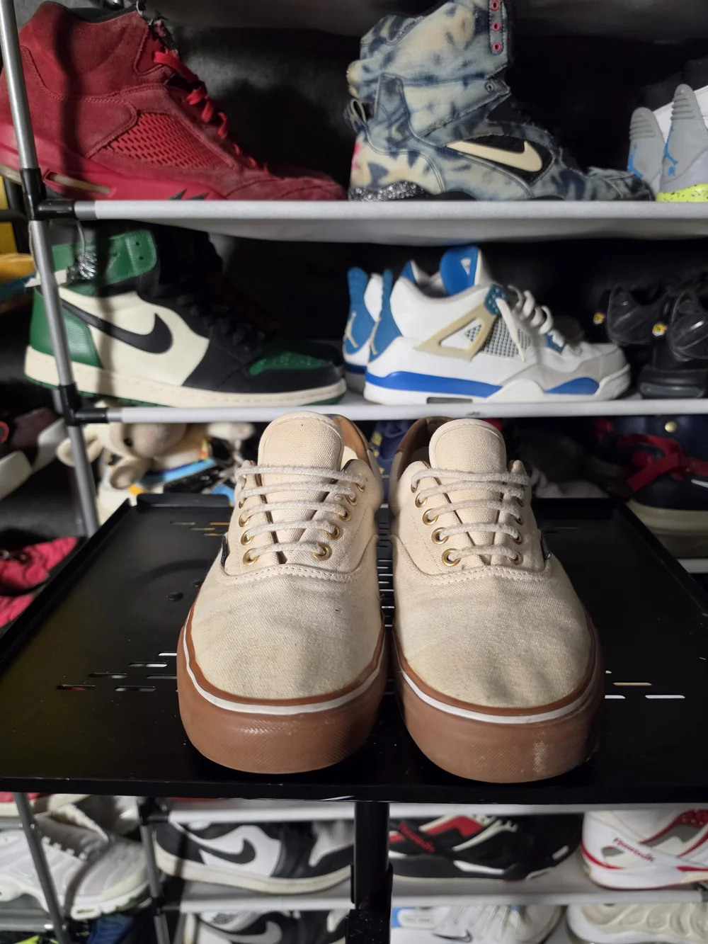 🔥 Vans Tan Canvas Low Top Sneakers Men Size 10 Gum Sole